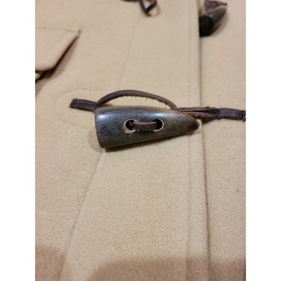 Vintage Lands‎ End 100% Wool Toggle Hooded Coat Medium Tan Nylon Lined Jacket - Picture 9 of 9